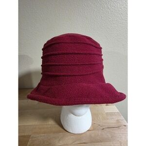 Janska Polartec Red Felt Line Texture Winter Hat Bucket Fleece Polyester